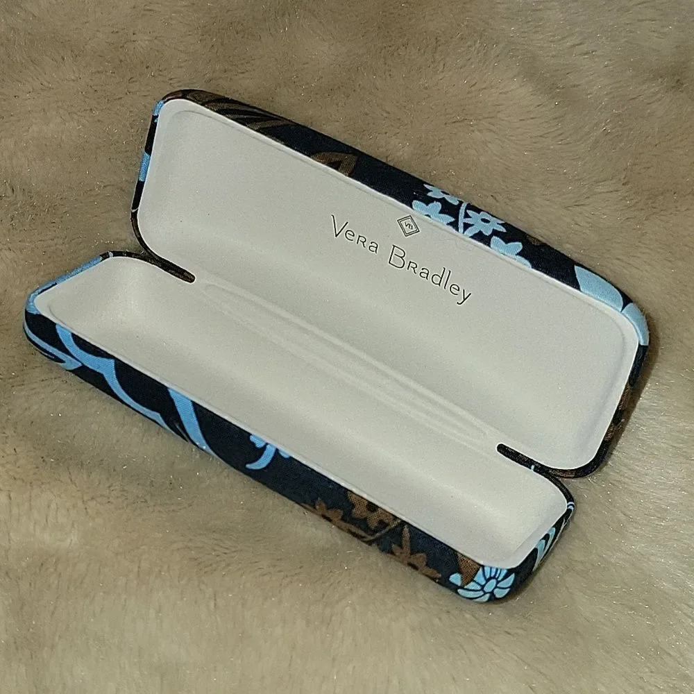 VERA BRADLEY HARD CLAMSHELL NAVY BLUE AND TAN FLORAL GLASSES CASE